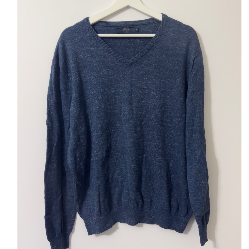 J.Crew V-Neck Sweater Mens XL Blue Marl 100% Cotton Long Sleeve Knit